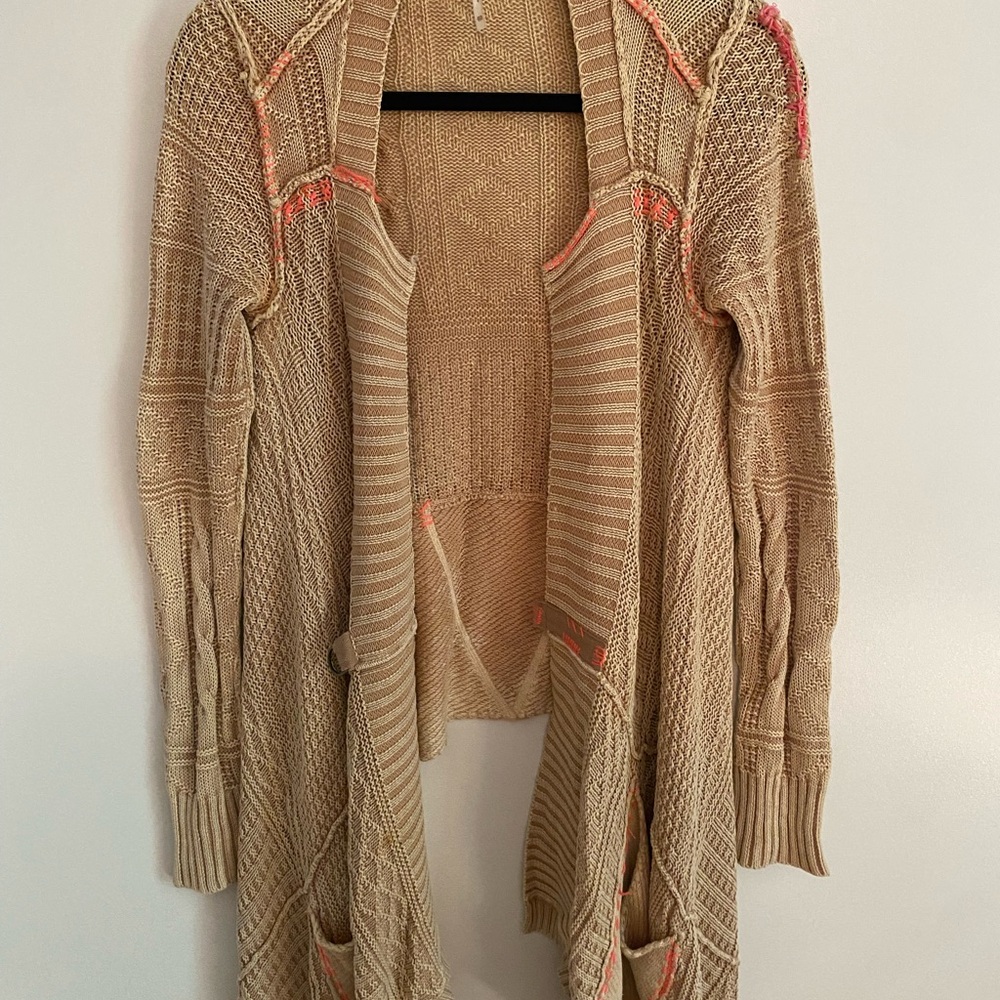 Free People All Washed Out Cardigan Sweater Size XS Boho Fringe Sand Pink Tan